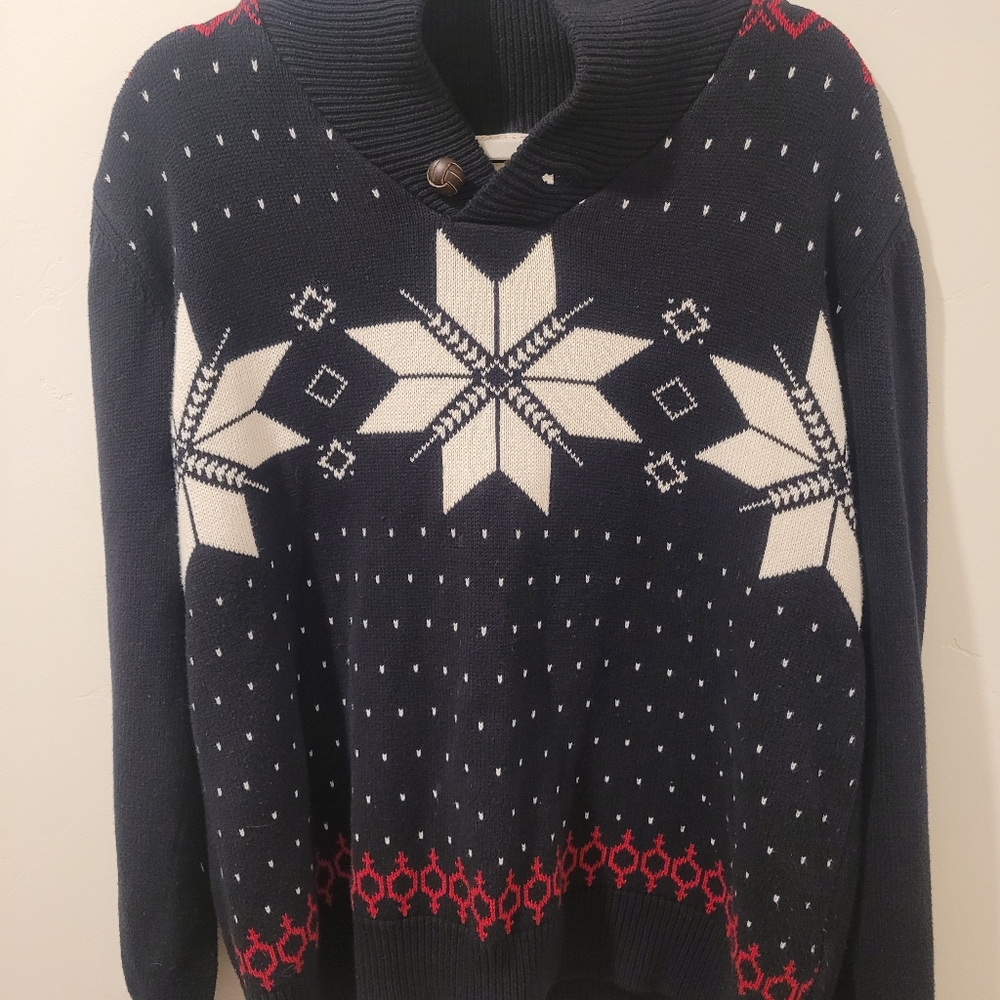 Black Heavy knit sweater weatherproof vintage With Red And White Detail